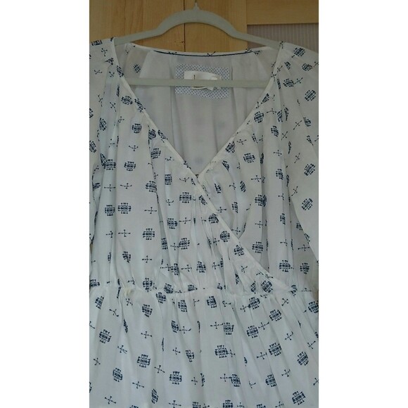 Anthropologie midi dress sz small white navy puff 3/4 sleeves nautical travel - Picture 3 of 8